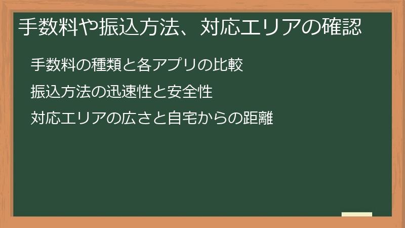 手数料や振込方法、対応エリアの確認